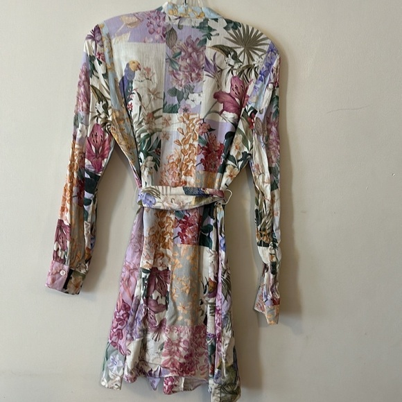 Zara Linen Blend Floral Print Belted Button Front Long Sleeve Mini Dress - Picture 16 of 16